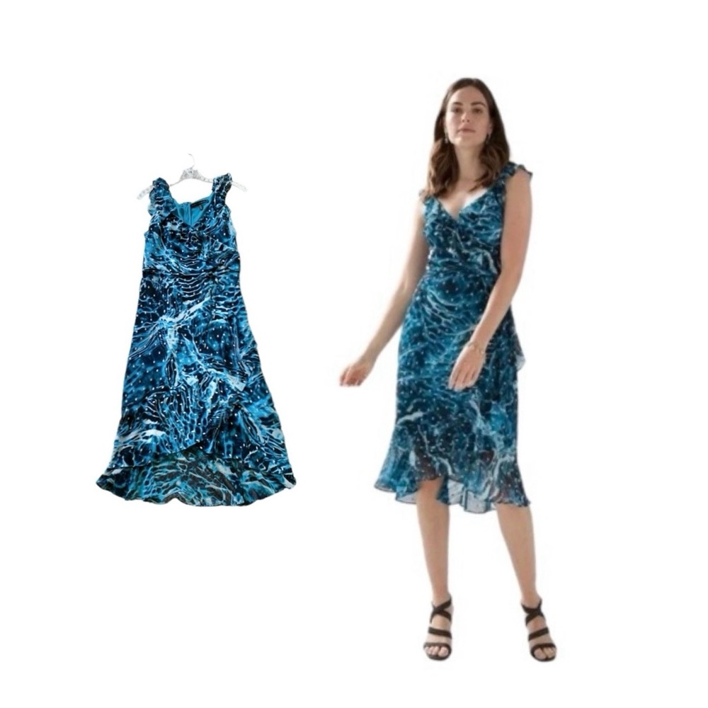 White House Black Market ruffle faux wrap dress Size 10